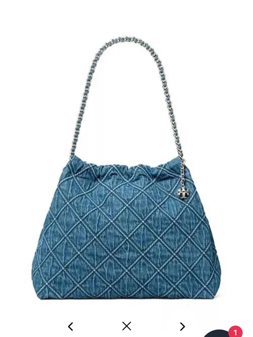 Tory Burch Quilted Denim Shoulder Bag in Blue with Silver Hardware